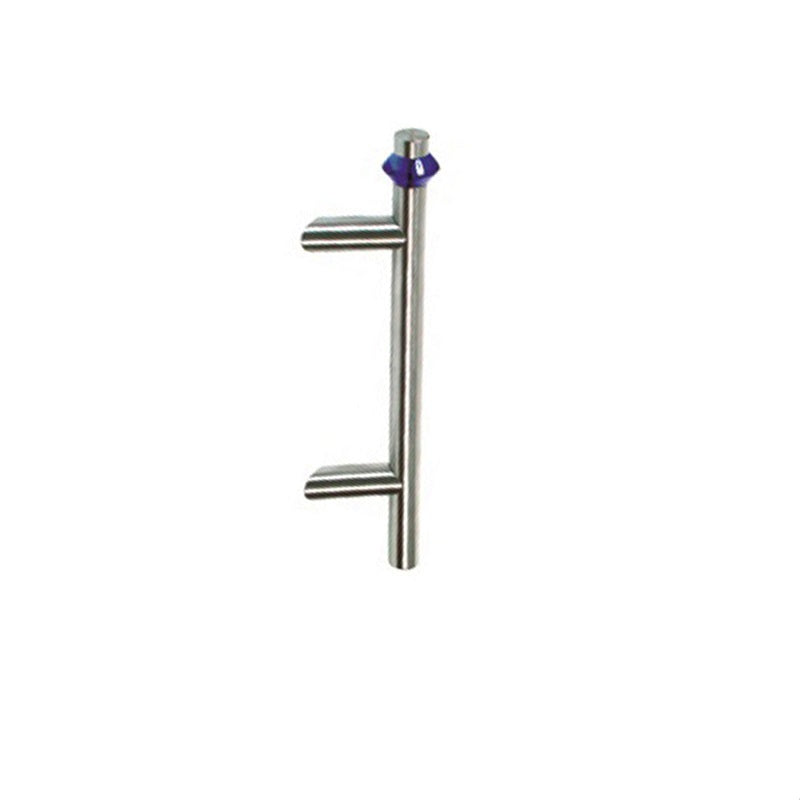 Haustürgriff Cyrus - schräger Rohrgriff mit blauem trapezförmigen Designelement mit 210 mm Lochabstand