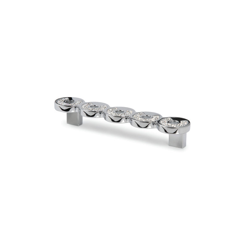 Kristall-Bügelgriff Calanthe mit fünf runden Kristallelementen, Chrom glänzend, Lochabstand 128 mm