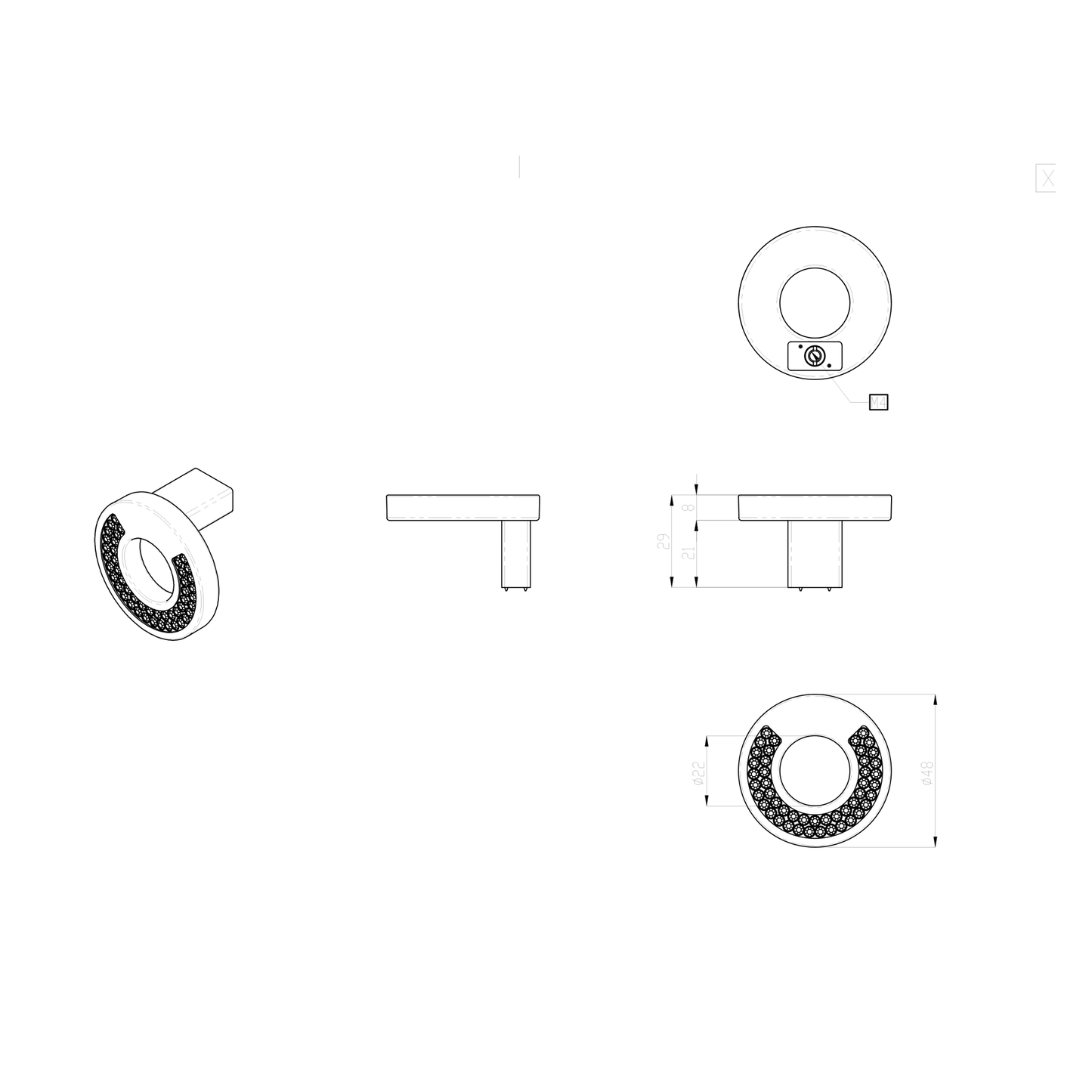 Technische Zeichnung Möbelknopf Calanthe Ø 48 mm in Chrom glänzend galvanisiert