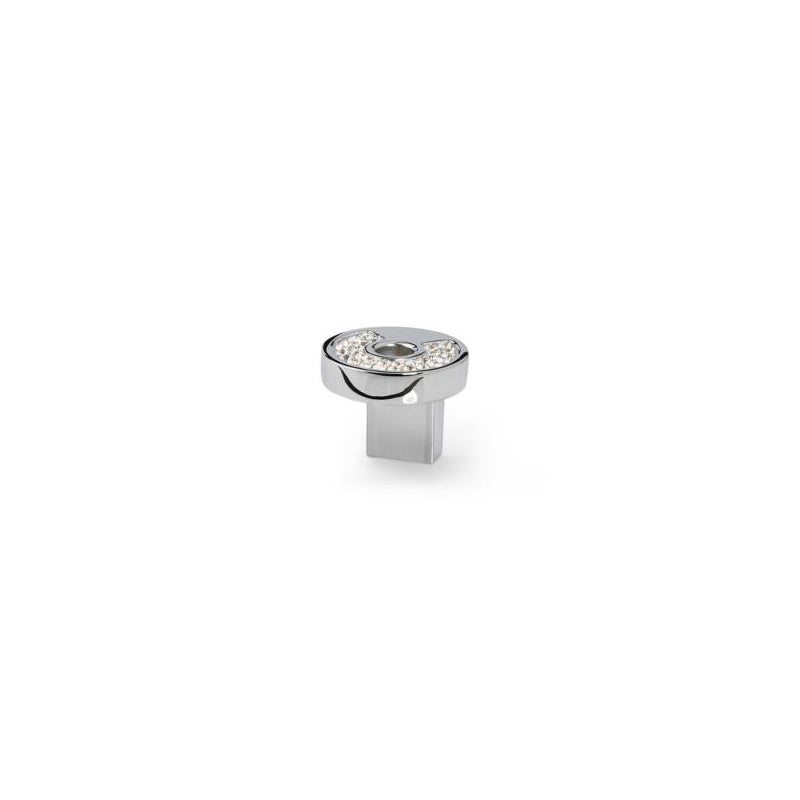 Kristall-Möbelknopf Calanthe klein mit einem runden Kristallelement Ø 34 mm in Chrom glänzend galvanisiert
