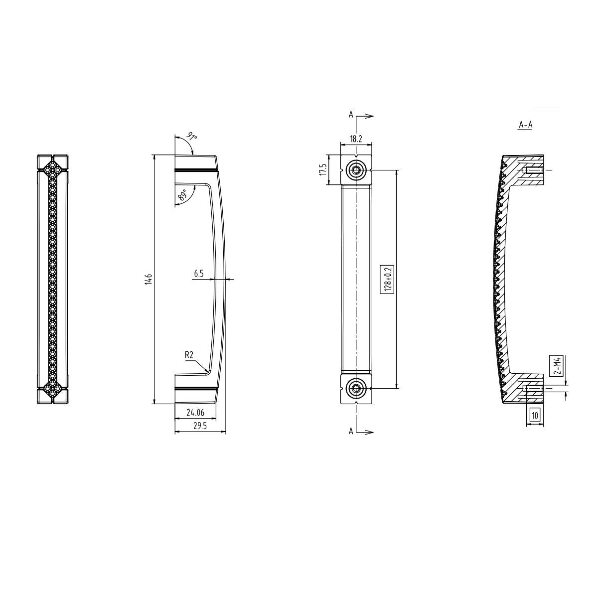 Technische Zeichnung Chantrea Bügelgriff BA 128 mm
