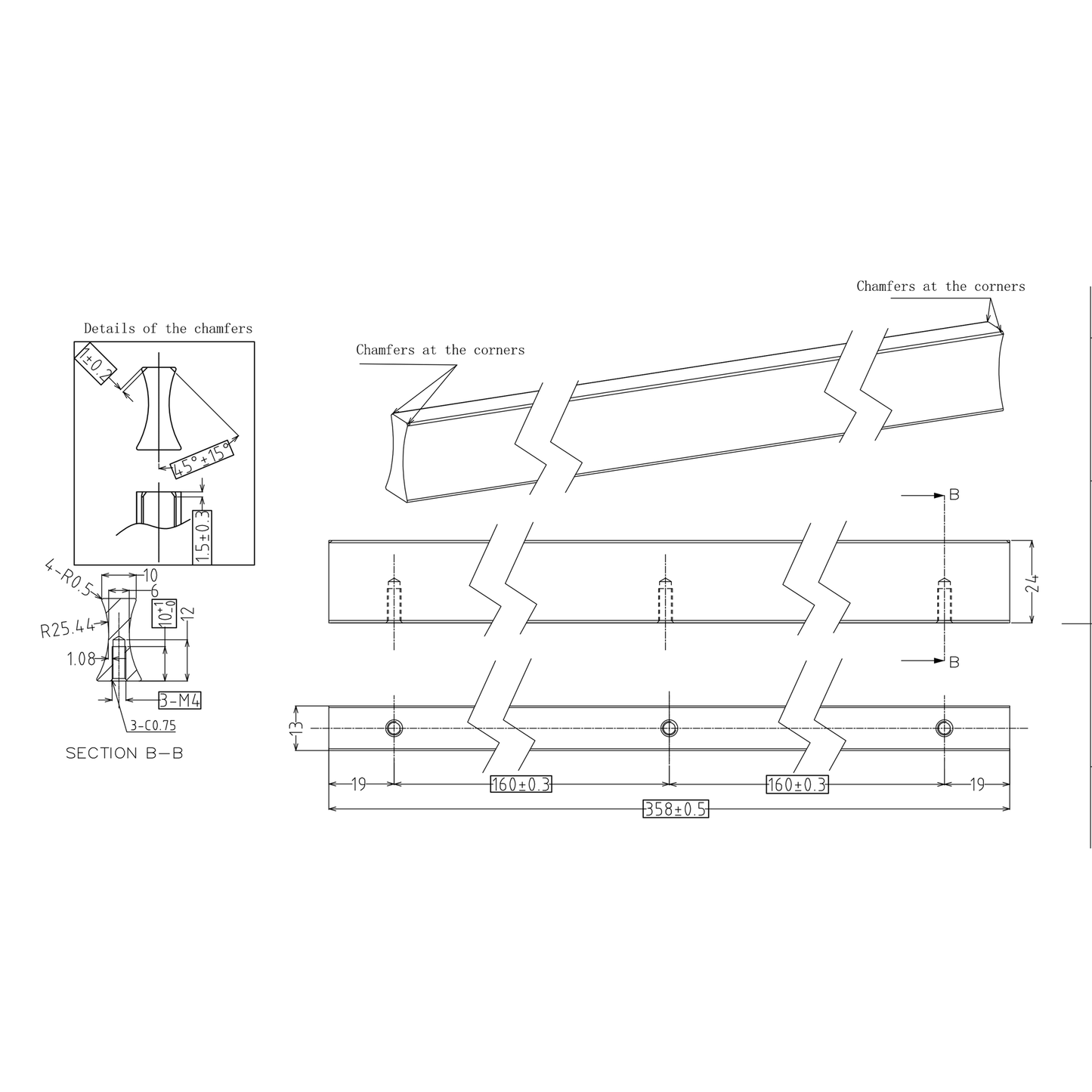 Technische Zeichnung Griffleiste Ilex 320 mm