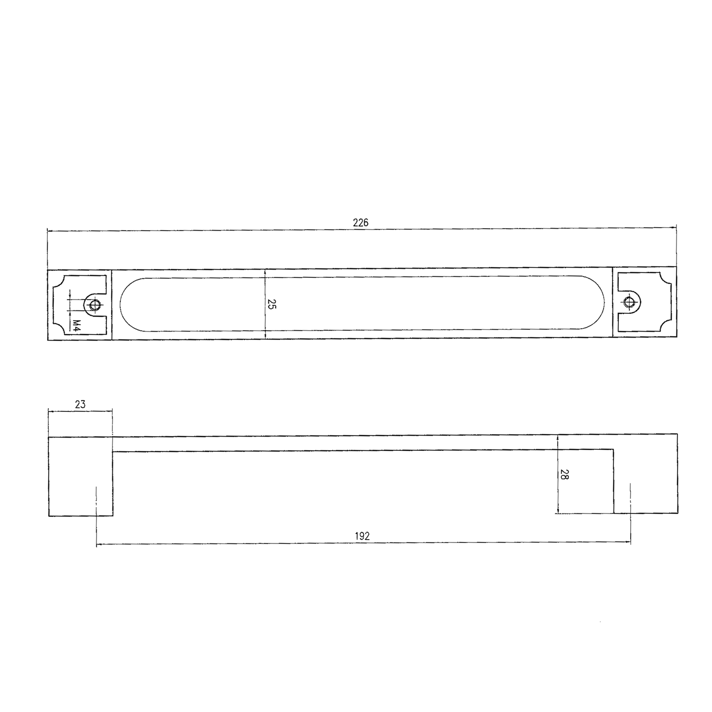 Technische Zeichnung Bügelgriff Liora 192 mm