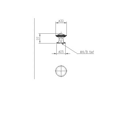 Technische Zeichnung Möbelknopf Manolya 30 mm auf weißem Hintergrund