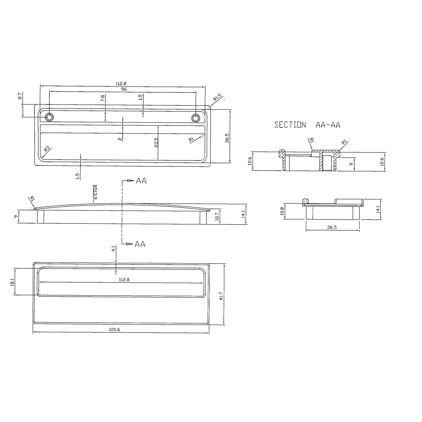 Technische Zeichnung Einlassgriff Ravina 96 mm