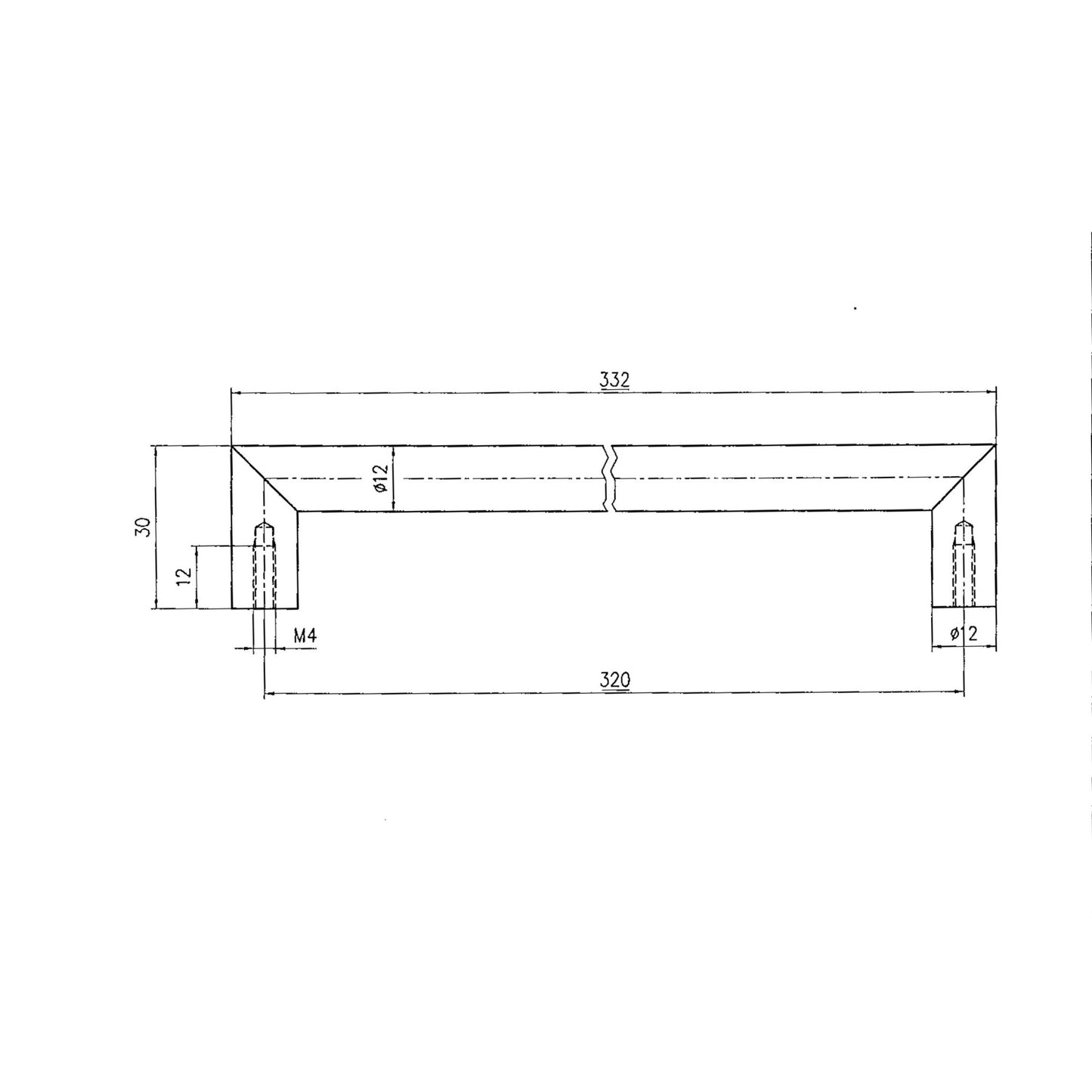 Relinggriff Sontje 320 mm Edelstahl gebürstet Technische Zeichnung