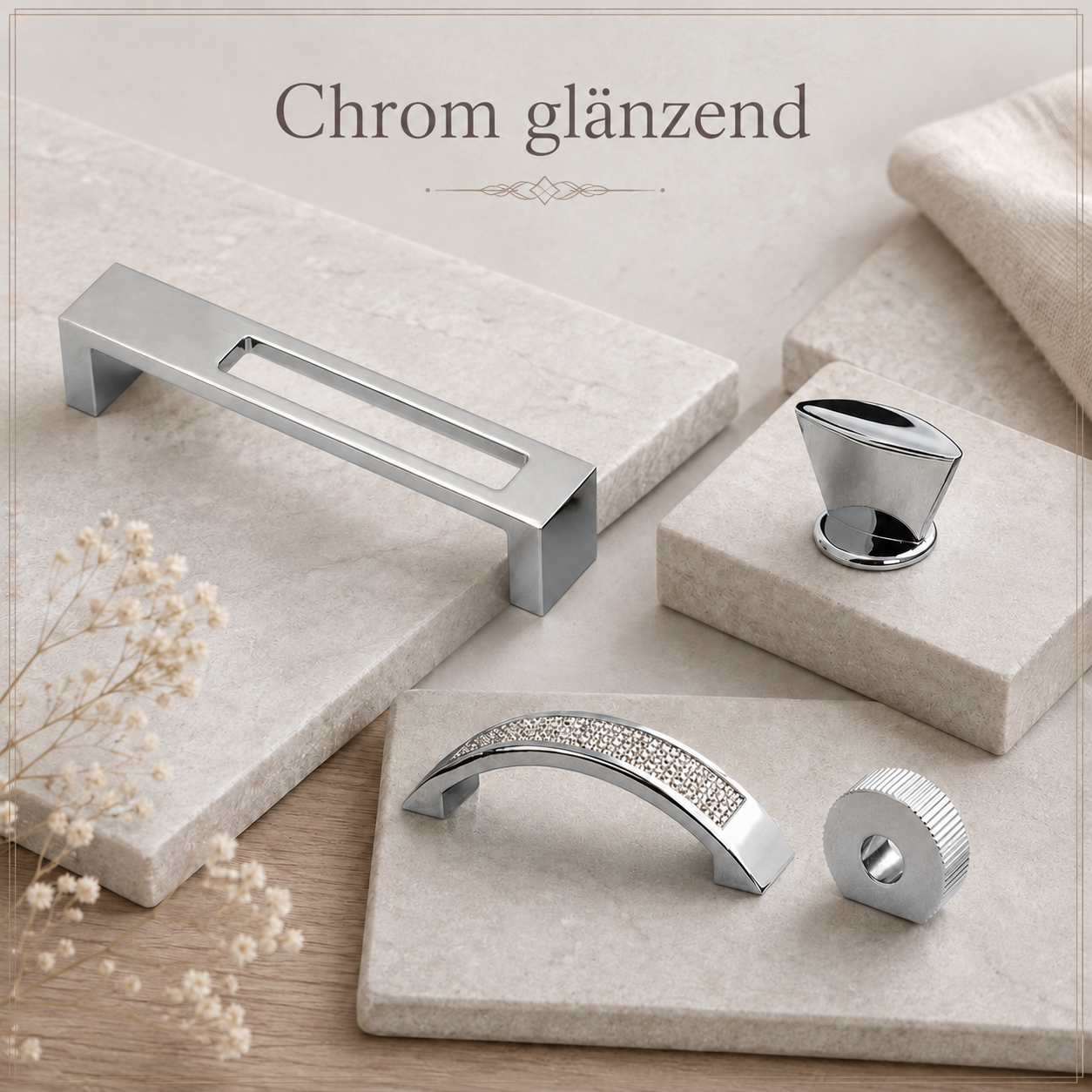 Möbelgriffe in der Oberfläche Chrom glänzend
