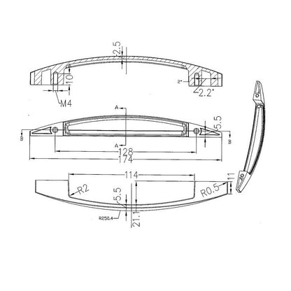 Zeichnung des Bügelgriffs Cattleya - Designgriff mit 128 mm Lochabstand 