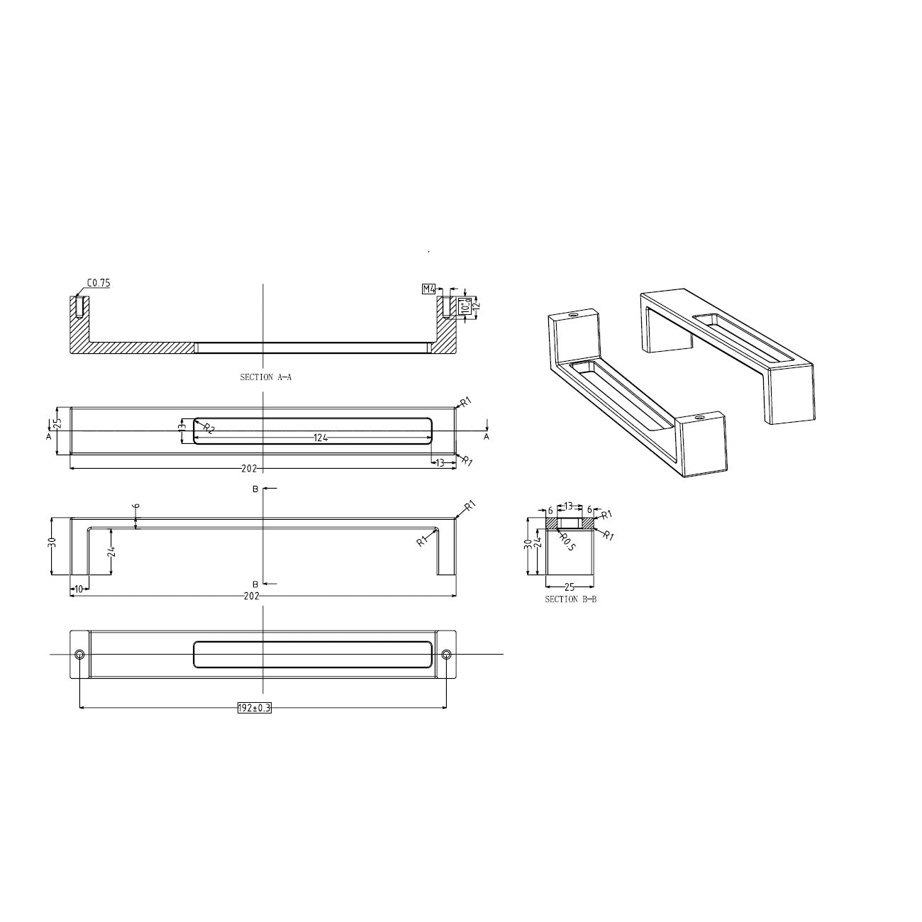 3281_3283 Technische Zeichnung von Design-Buegelgriff Alnus lang