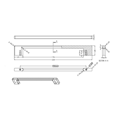 3321_Technische Zeichnung_Design-Bügelgriff Cordata Edelstahleffekt mit 192 mm Lochabstand