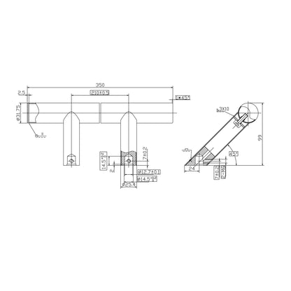 4009_Technische_Zeichung_4009_Haustuergriff_Linea_-_45_Edelstahlrohrgriff_mit_210_mm_Bohrabstand