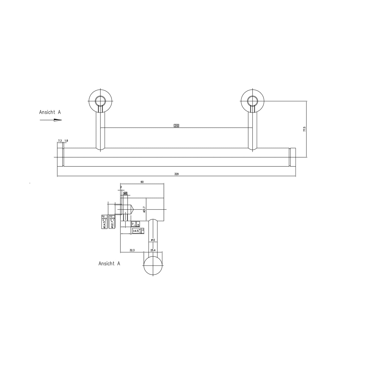 4015_Technische Zeichnung_ Edelstahlhaustuergriff Aero 90° 210 mm Bohrabstand
