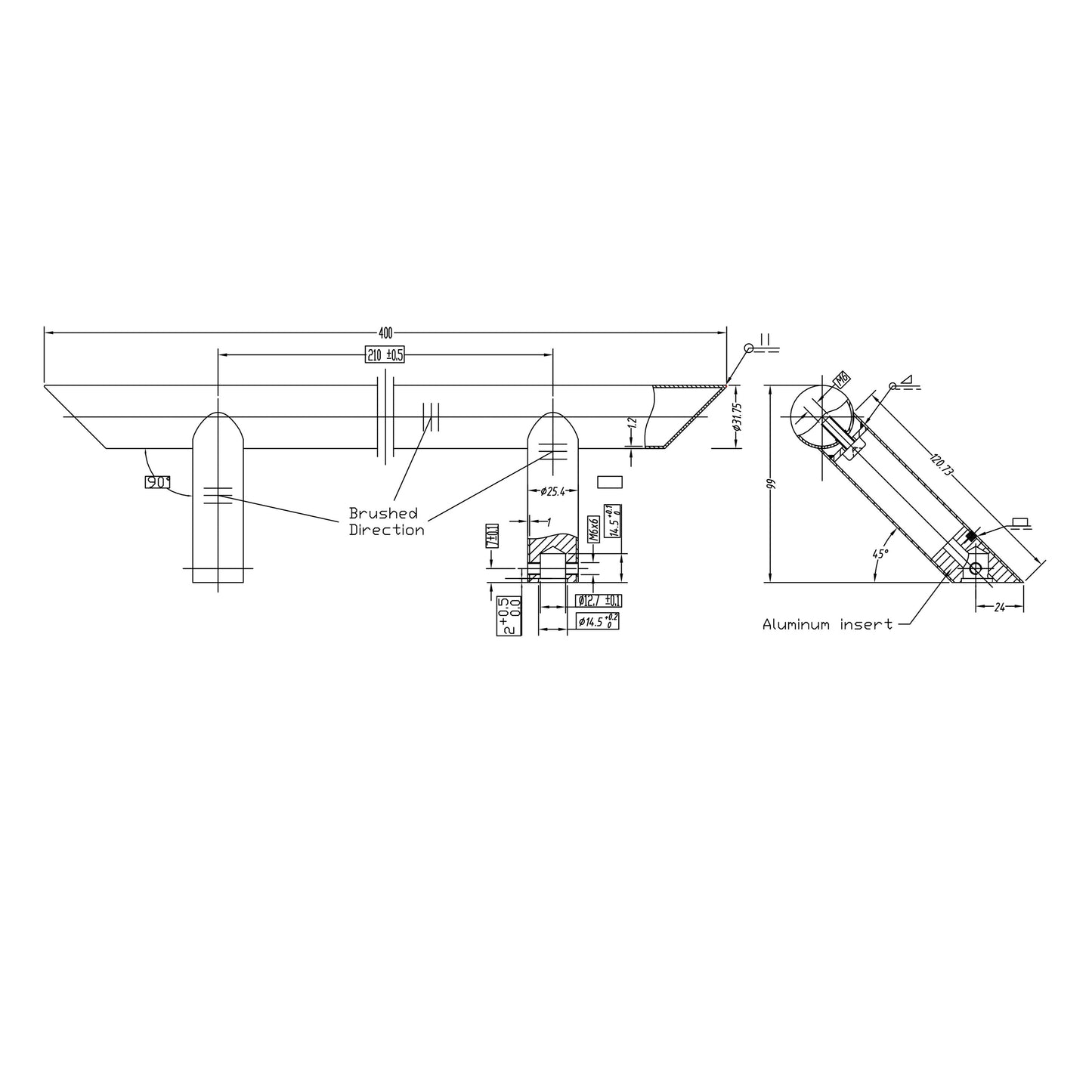 4021_Technische_Zeichnung_Haustuergriff_Angolo_-_45_Edelstahlrohrgriff_mit_abgeschraegten_Enden_210_mm_BA