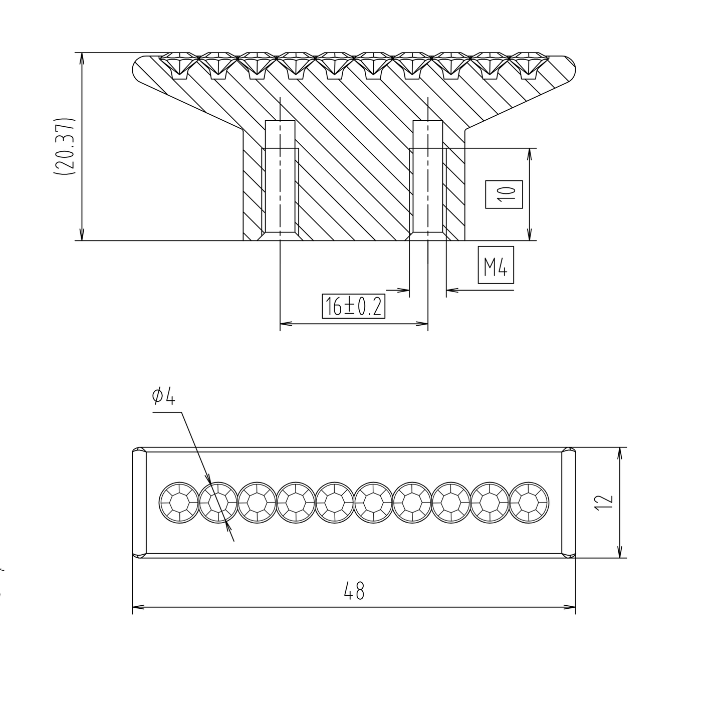 Technische Zeichnung Kristall Moebelknopf Zehra 16 mm