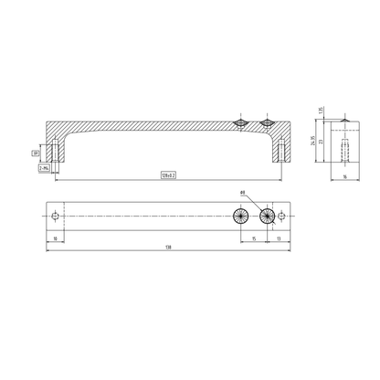 Technische Zeichnung Kristall-Möbelgriff Yoline 128 mm