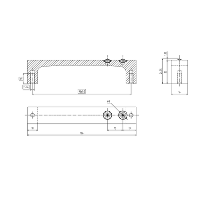Technische Zeichnung Kristall-Möbelgriff Yoline 96 mm