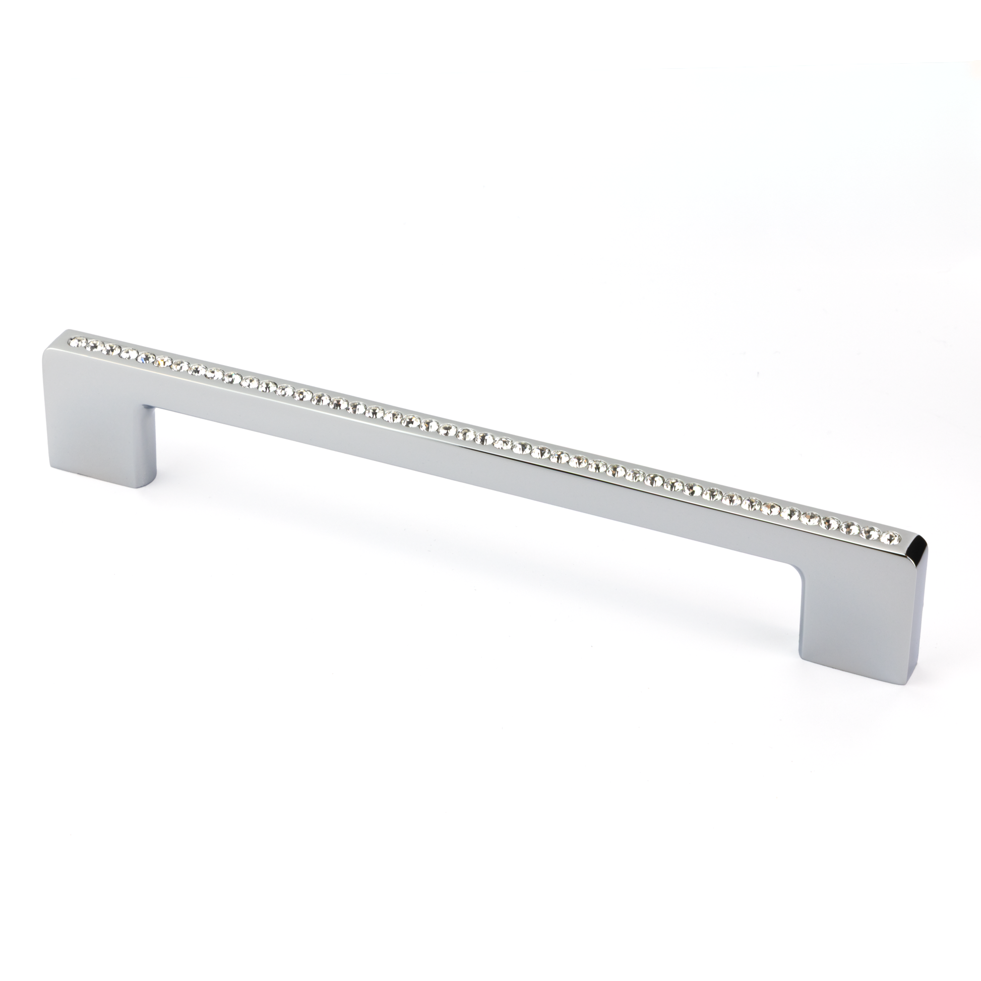 Kristall-Bügelgriff Zehra 160 mm variabel Chrom glänzend frontal auf weißem Hintergrund