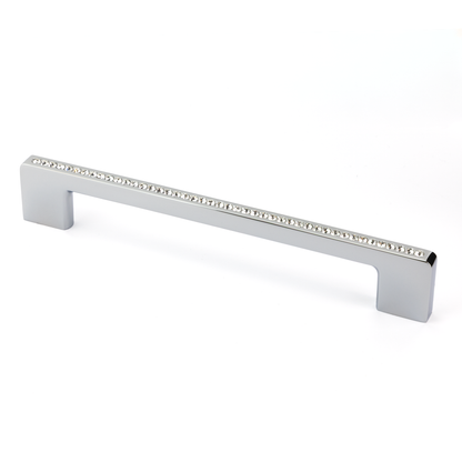 Kristall-Bügelgriff Zehra 160 mm variabel Chrom glänzend frontal auf weißem Hintergrund