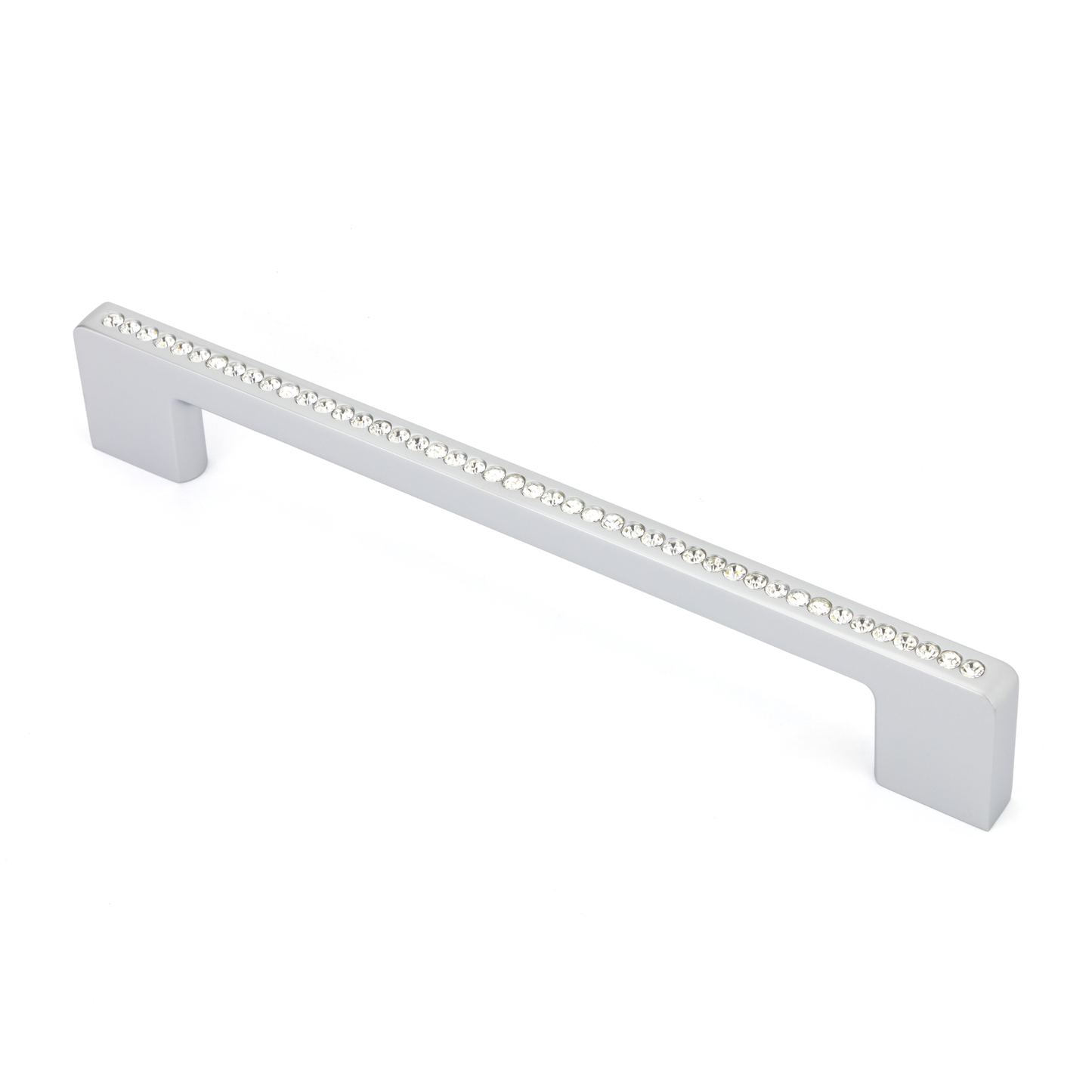 Kristall-Bügelgriff Zehra 160 mm variabel Chrom matt frontal auf weißem Hintergrund