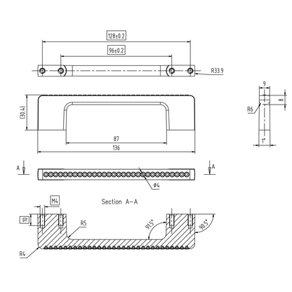 Kristall-Bügelgriff Zehra 96/128 mm variabel Chrom matt frontal auf weißem Hintergrund Technische Zeichnung
