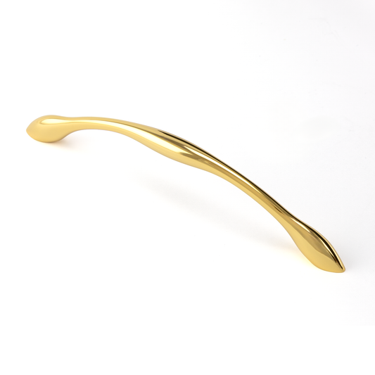 Bogengriff Aglaja 128 mm Gold glaenzend galvanisiert stehend auf weissem Hintergrund