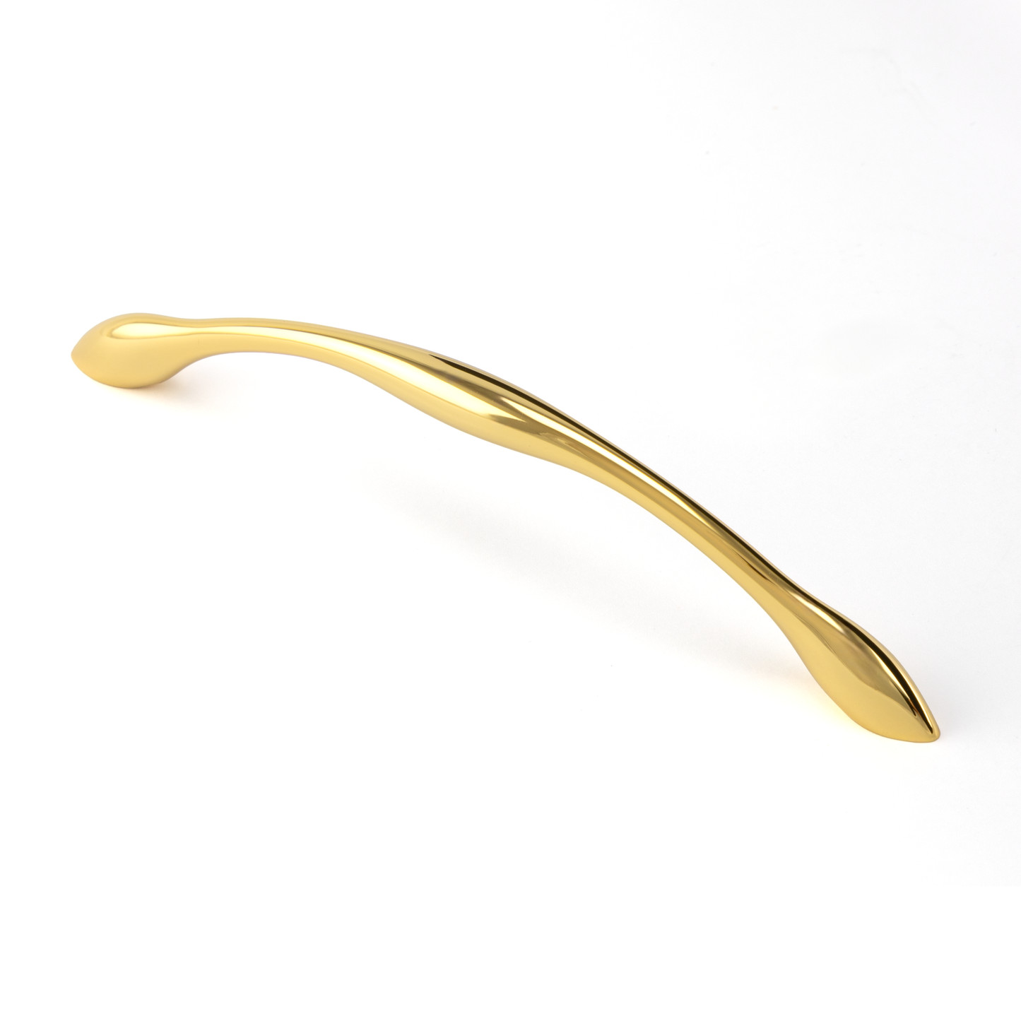 Bogengriff Aglaja 128 mm Gold glaenzend galvanisiert stehend auf weissem Hintergrund