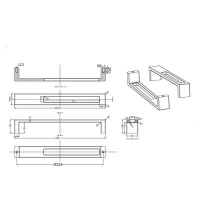 Technische Zeichnung Design-Bügelgriff Alnus 192 mm
