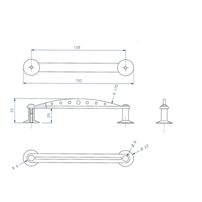 Technische Zeichnung Bügelgriff Aloe 128 mm
