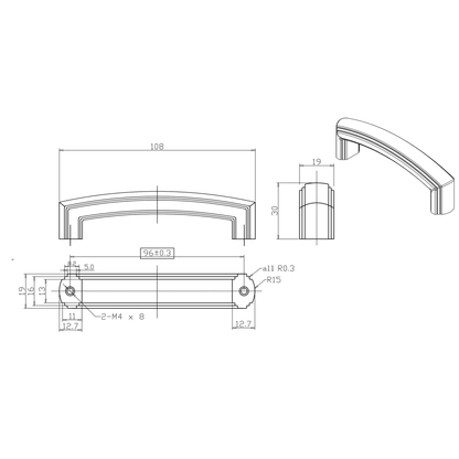 Antik-Bügelgriff Zimanga 96 mm Technische Zeichnung
