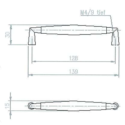Technische Zeichnung Design-Bügelgriff Bavena 128 mm

