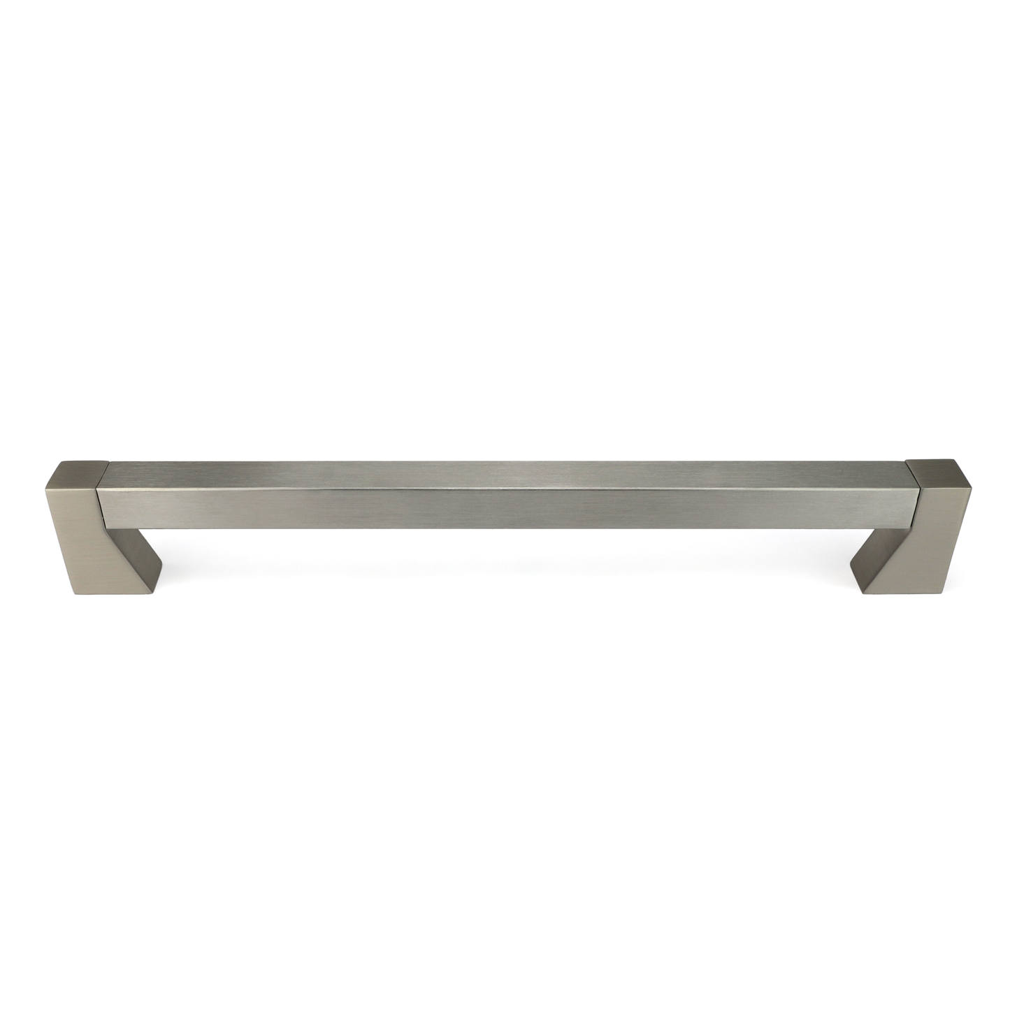 Bügelgriff Beldin 256 mm in Edelstahleffekt frontal auf weißem Hintergrund
