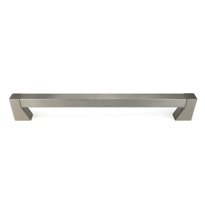 Bügelgriff Beldin 256 mm in Edelstahleffekt frontal auf weißem Hintergrund
