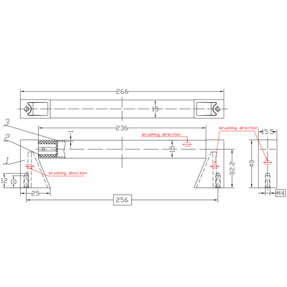 Technische Zeichnung Bügelgriff Beldin 256 mm und 736 mm
