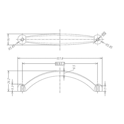 Technische Zeichnung Bogengriff Agata 96 mm auf weißem Hintergrund
