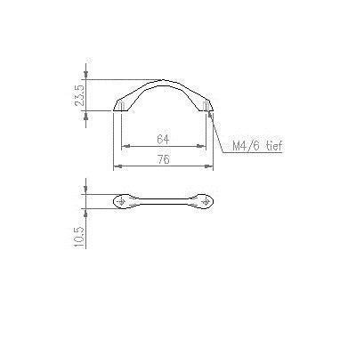 Technische Zeichnung Bogengriff Viorica 64 mm auf weißem Hintergrund