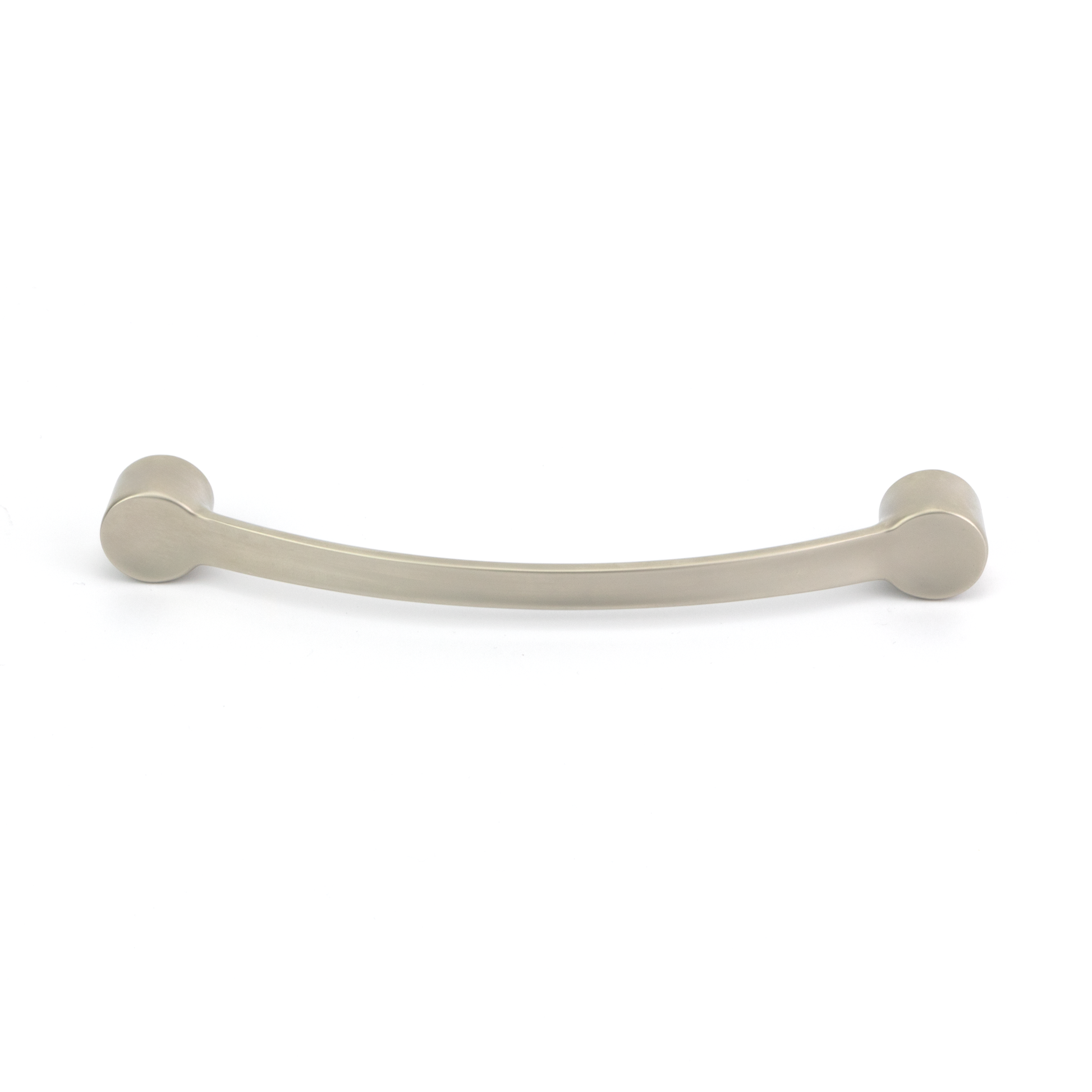 Bügelgriff Bonnie 128 mm in Nickel matt frontal liegend auf weißem Hintergrund
