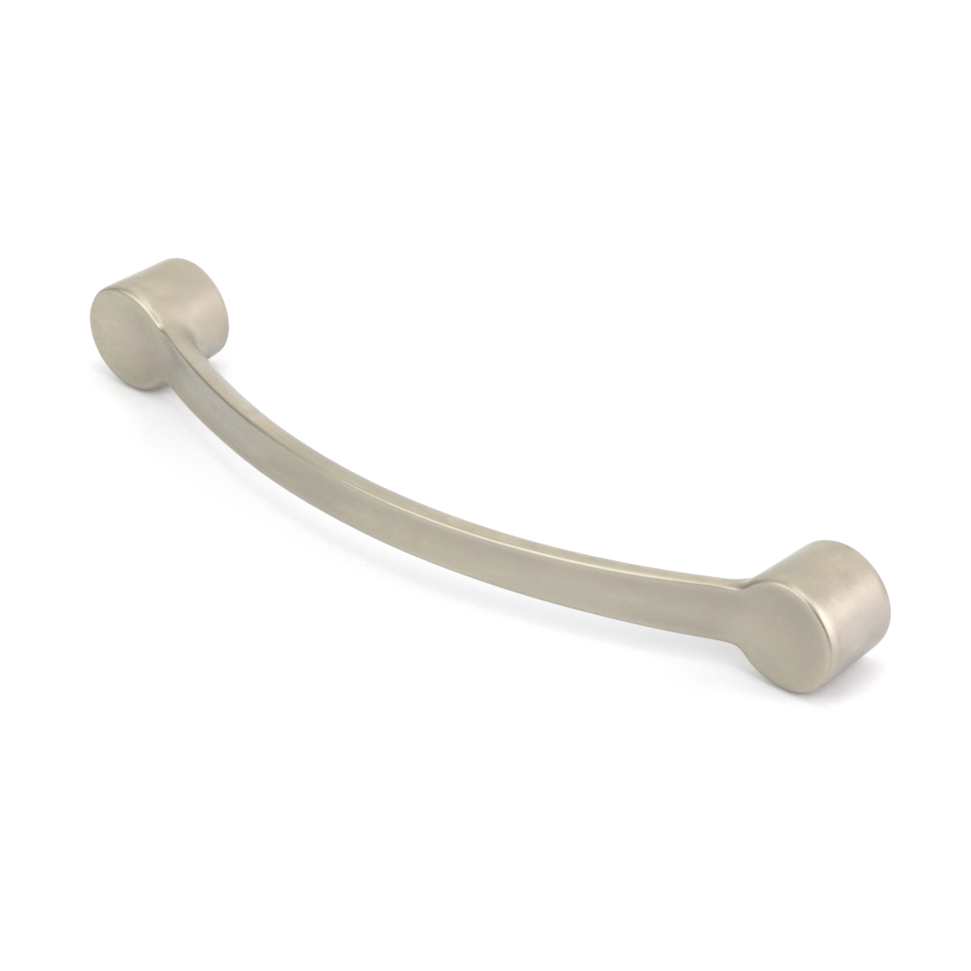 Bügelgriff Bonnie 128 mm in Nickel matt seitlich liegend auf weißem Hintergrund
