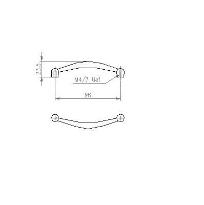 Technische Zeichnung Buegelgriff Shilan 96 mm auf weissem Hintergrund