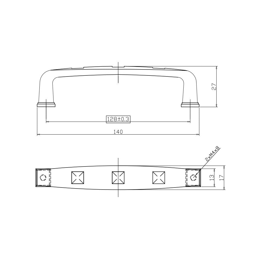 Technische Zeichnung Bügelgriff Vinca auf weißem Hintergrund