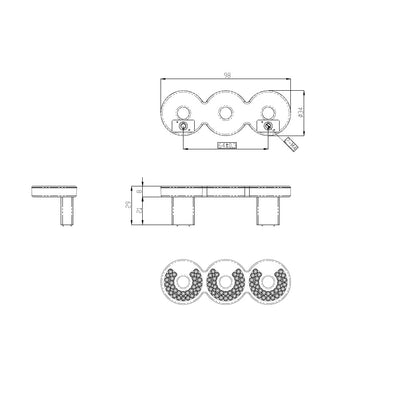 Technische Zeichnung Bügelgriff Calanthe mit 3 Kristallelementen, Lochabstand 64 mm