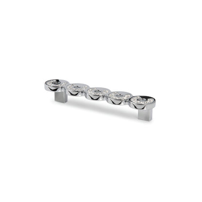 Kristall-Bügelgriff Calanthe mit fünf runden Kristallelementen, Chrom glänzend, Lochabstand 128 mm