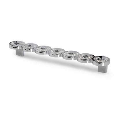 Kristall-Bügelgriff Calanthe mit sieben runden Kristallelementen, Chrom glänzend, Lochabstand 192 mm