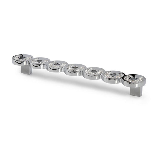 Kristall-Bügelgriff Calanthe mit sieben runden Kristallelementen, Chrom glänzend, Lochabstand 192 mm