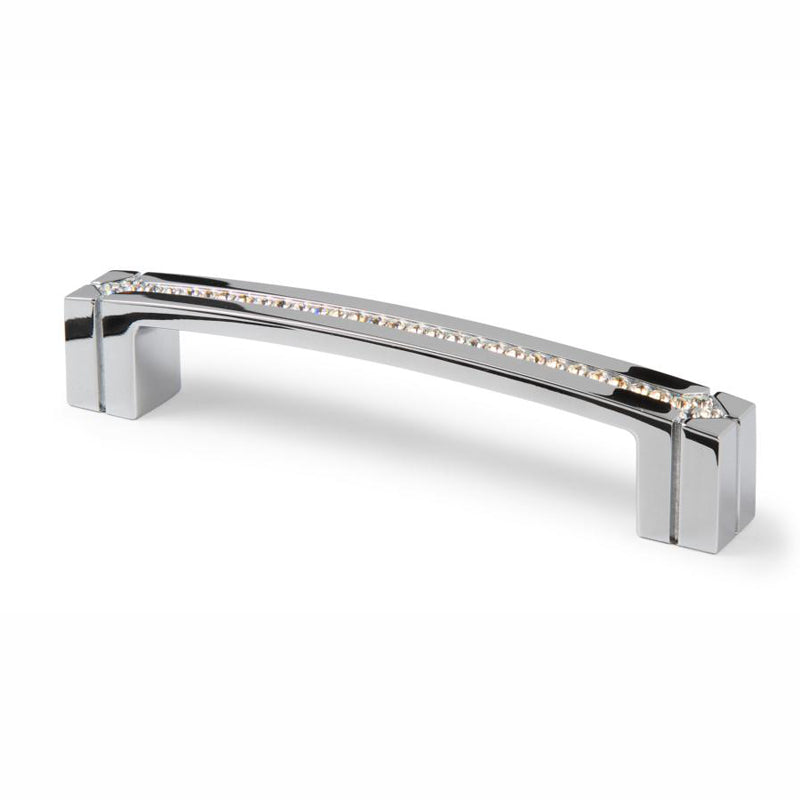 Chantrea Bügelgriff BA 128 mm in Chrom glänzend mit zwei Sockelfüßen und längerer Kristallleiste