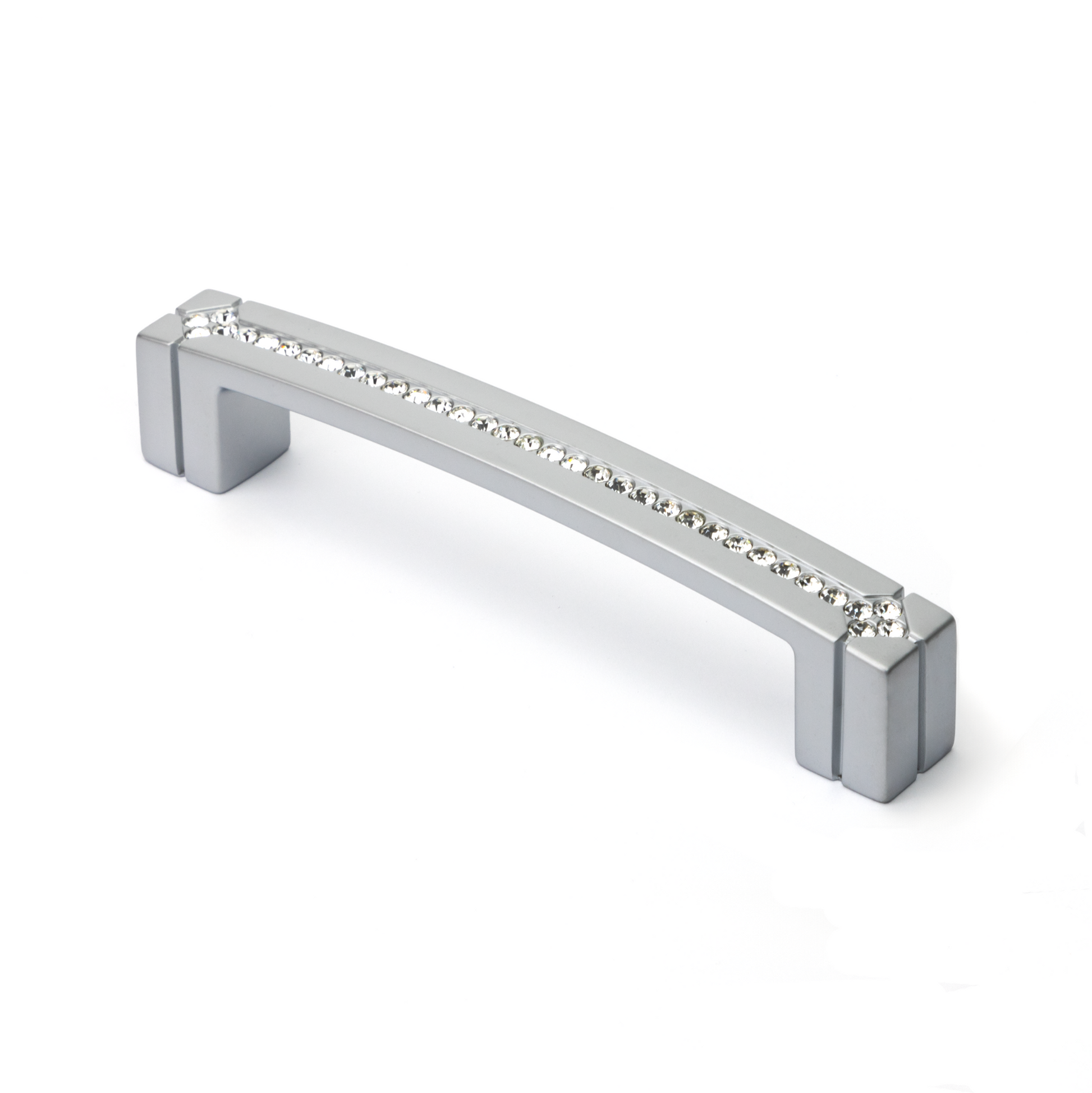 Chantrea Bügelgriff BA 128 mm in Chrom matt mit zwei Sockelfüßen und eingelassener Kristallreihe