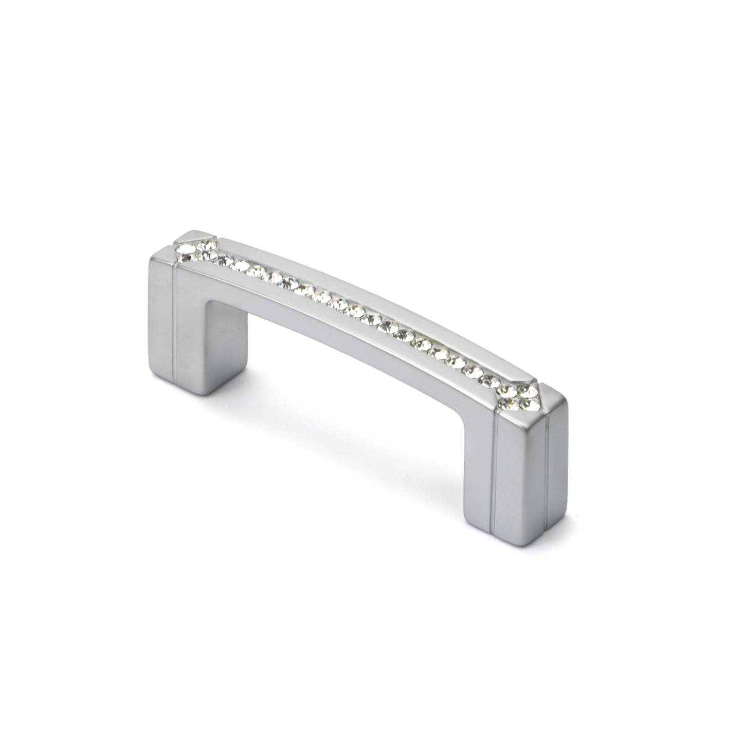 Chantrea Bügelgriff BA 64 mm in Chrom matt mit zwei Sockelfüßen und eingearbeiteter Kristallreihe