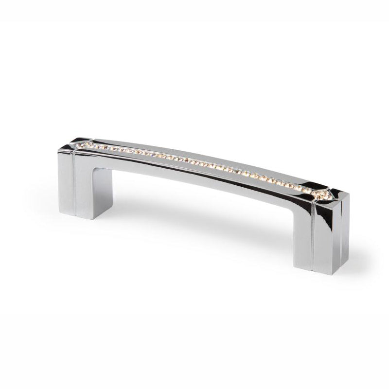 Chantrea Bügelgriff BA 96 mm in Chrom glänzend mit zwei Sockelfüßen und durchgehender Kristallleiste