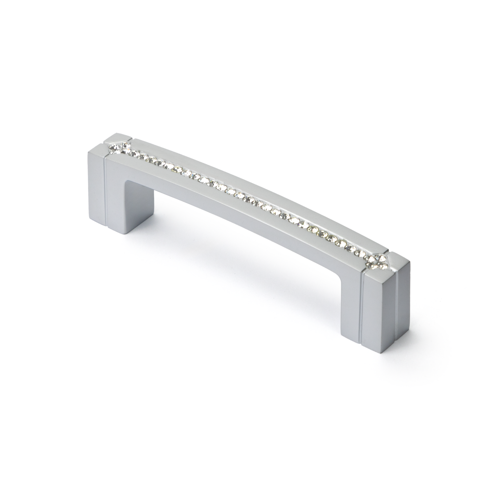 Chantrea Bügelgriff BA 96 mm in Chrom matt mit zwei Sockelfüßen und Kristallreihe