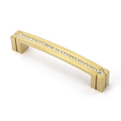 Kristall-Bügelgriff Chantrea 128 mm in Gold glänzend seitlich auf weißem Hintergrund
