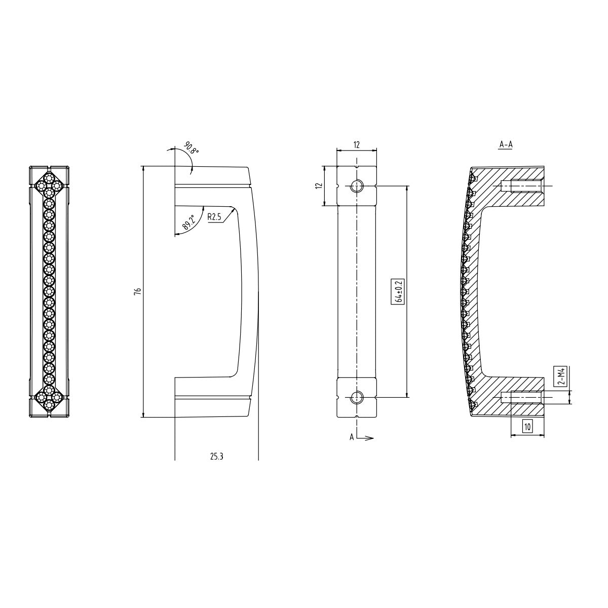 Technische Zeichnung Chantrea Bügelgriff BA 64 mm